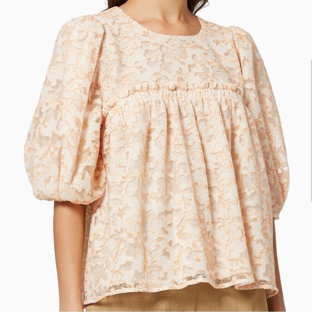 Stine Goya Emmeline Lace Babydoll Embroidered Organza Blouse NEW sz S peplum top